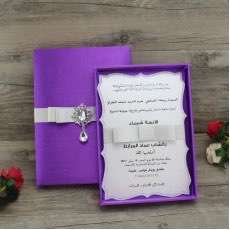 Purple Silk Box Wedding Invitation Card with Ribbon Bow Customized